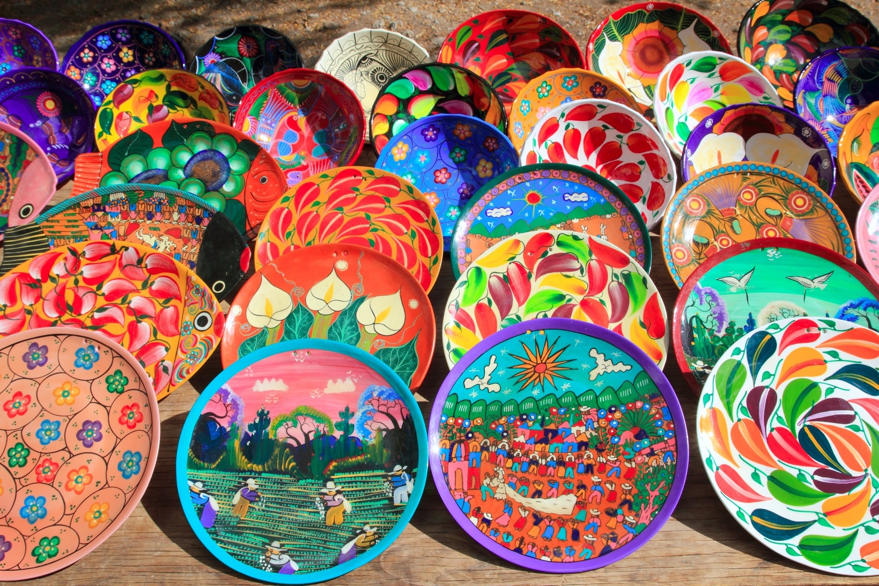 Arts and Crafts - Clay ceramic plates from Mexico colorful